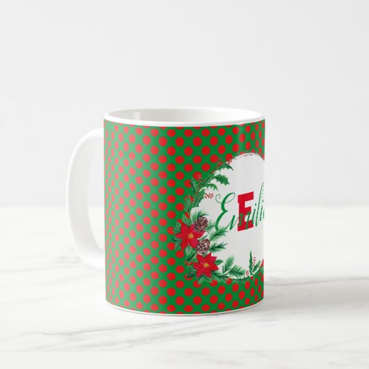 rote und grüne Polka-Punkte Botanische Custom Mono Kaffeetasse (Vorderseite Links)