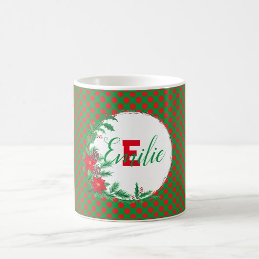 rote und grüne Polka-Punkte Botanische Custom Mono Kaffeetasse (Mittel)