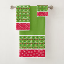 Rote und grüne Rentiere, Bäume, Schneeflocken