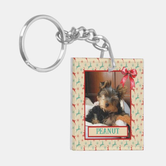 Rote und grüne Rentiere - Foto für Kinder oder Hau Schlüsselanhänger (Vorderseite links)