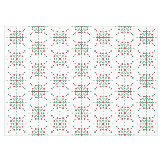 Rote und grüne Retro Holiday Snowflake Tischdecke (Vorderseite (Horizontal))