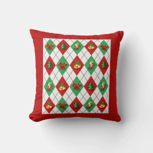Rote und grüne Retro Muster Reversible Weihnachten Kissen