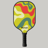 Rote und grüne Retrowellen Moderne Monogramme Pickleball Schläger