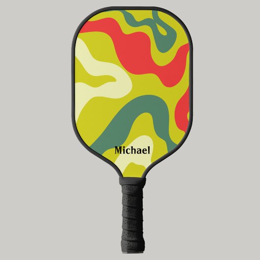 Rote und grüne Retrowellen Moderne Monogramme Pickleball Schläger