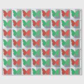 Rote und grüne Schmetterlinge Geschenkpapier (Flach)