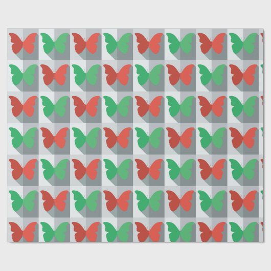 Rote und grüne Schmetterlinge Geschenkpapier (Flach)