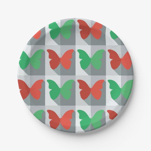 Rote und grüne Schmetterlinge Pappteller (Vorderseite)