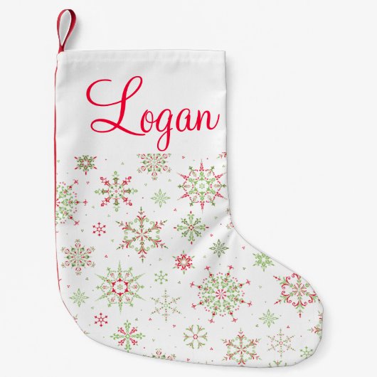 Rote und grüne Schneeflocke Kleiner Weihnachtsstrumpf (Vorderseite)