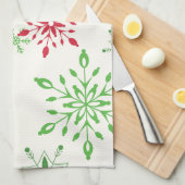 Rote und grüne Schneeflocken auf weißem Hintergrun Küchentuch (Viertel Falte)