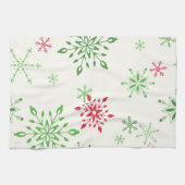 Rote und grüne Schneeflocken auf weißem Hintergrun Küchentuch (Horizontal)