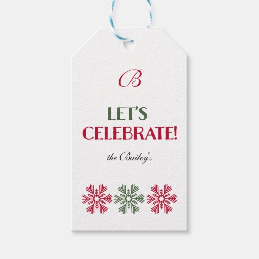 Rote und grüne Schneeflocken Geschenkanhänger (Vorderseite)