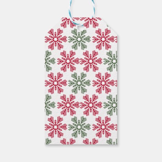 Rote und grüne Schneeflocken Geschenkanhänger (Rückseite)