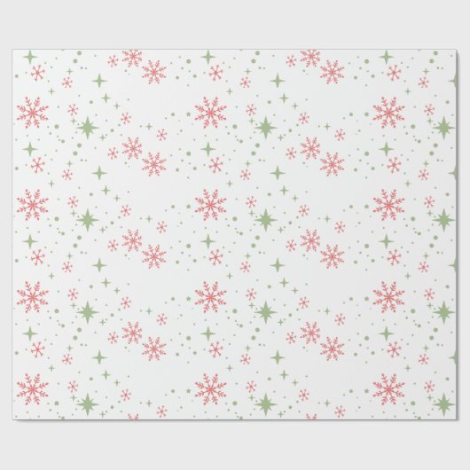 Rote und grüne Schneeflocken Geschenkpapier (Flach)