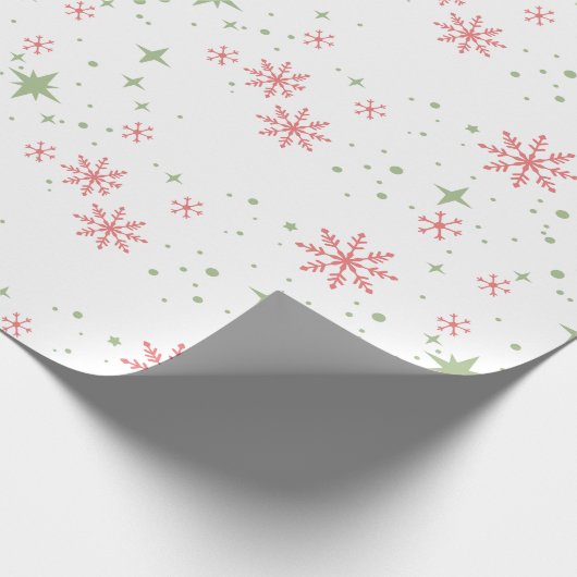 Rote und grüne Schneeflocken Geschenkpapier (Ecke)