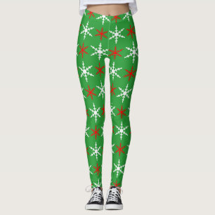 Rote und grüne Schneeflocken Leggings