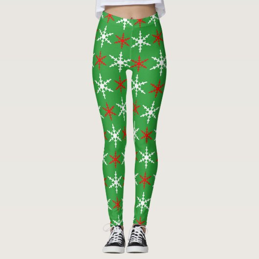 Rote und grüne Schneeflocken Leggings (Vorderseite)