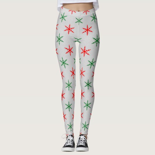 Rote und grüne Schneeflocken Leggings (Vorderseite)