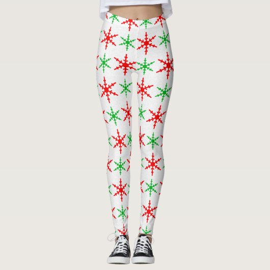 Rote und grüne Schneeflocken Leggings (Vorderseite)