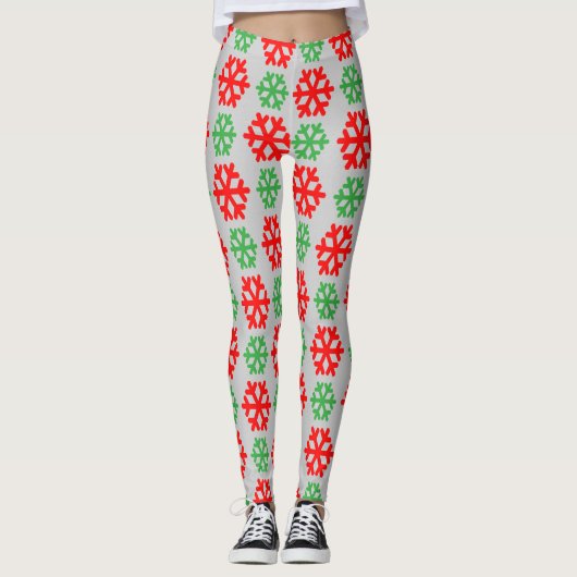 Rote und grüne Schneeflocken Leggings (Vorderseite)