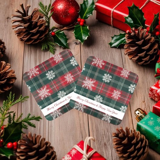 Rote und grüne Schneeflocken-Muster Urlaub Rechteckiger Pappuntersetzer