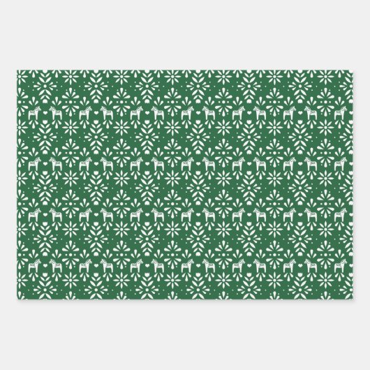 Rote und grüne Skandinavier Dala Horse Urlaub Geschenkpapier Set (Vorderseite 3)