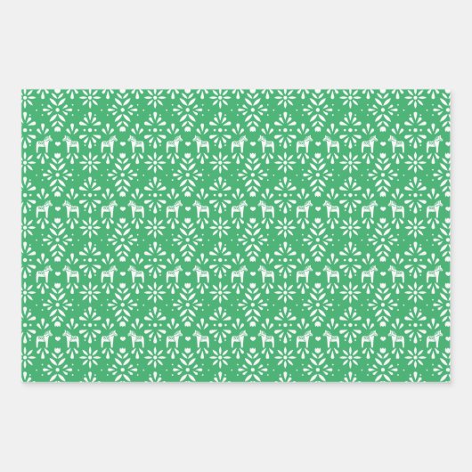 Rote und grüne Skandinavier Dala Horse Urlaub Geschenkpapier Set (Vorderseite 2)