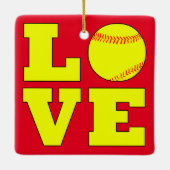Rote und grüne Softball-Liebe Reversible Weihnacht Keramikornament (Rückseite)