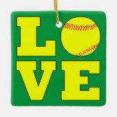 Rote und grüne Softball-Liebe Reversible Weihnacht Keramikornament (Vorderseite)