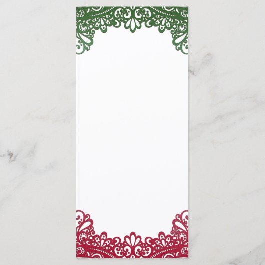 Rote und grüne Spitzen Elegantes Fiesta White Wedd Menükarte (Rückseite)