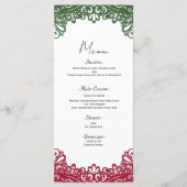 Rote und grüne Spitzen Elegantes Fiesta White Wedd Menükarte (Vorderseite)