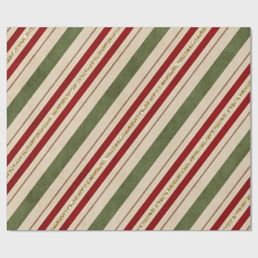 Rote und grüne Streifen Gold Glitzer Geschenkpapier (Flach)