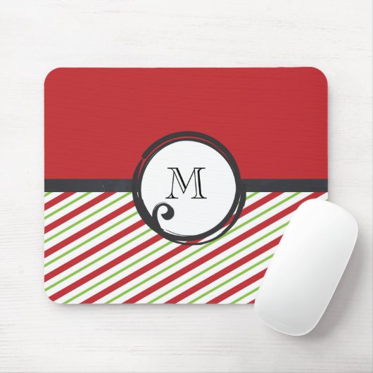 Rote und grüne Streifen mit einem Monogramm in ein Mousepad (Mit Mouse)