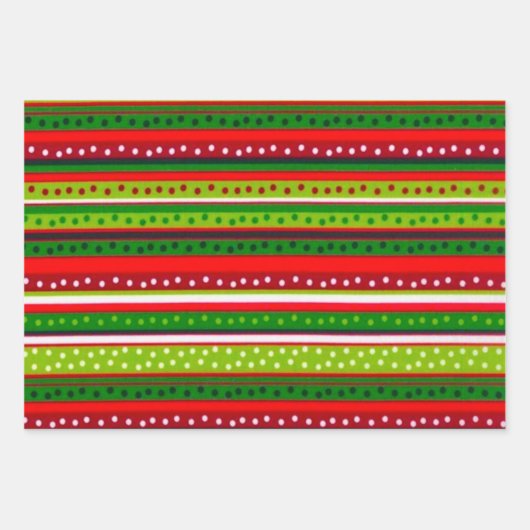 Rote und grüne Streifen mit Polka Dots Weihnachten Geschenkpapier Set (Vorderseite)