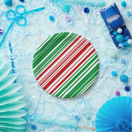 Rote und grüne Streifen Pappteller (Party)
