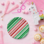 Rote und grüne Streifen Pappteller (Party)