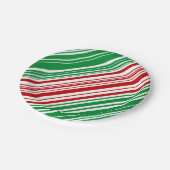 Rote und grüne Streifen Pappteller (Schrägansicht)