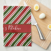 Rote und grüne Streifen Personalisierte Weihnachte Geschirrtuch (Viertel Falte)