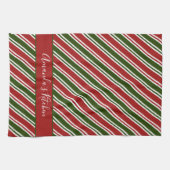 Rote und grüne Streifen Personalisierte Weihnachte Geschirrtuch (Horizontal)