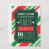 Rote und grüne Streifen Weihnachts-Party Einladung (Vorderseite)