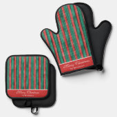 Rote und grüne Streifen Weihnachtsmäntel Ofenhandschuh & Topflappen-Set (Vorderseite/Rückseite)