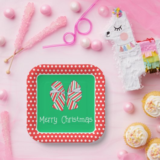 Rote und grüne Stripte und Polka-Punkte Pappteller (Party)