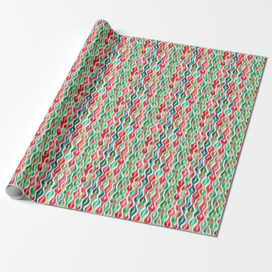 Rote und grüne Wavy-Linien Geschenkpapier (Ungerollt)
