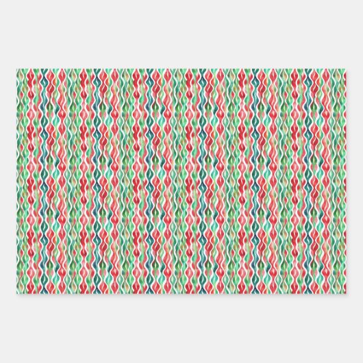 Rote und grüne Wavy-Linien Geschenkpapier Set (Vorderseite)