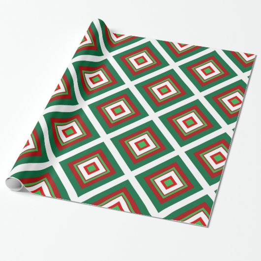 Rote und grüne Weihnachten Art Deco Geschenkpapier (Ungerollt)