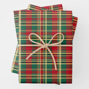 Rote und grüne Weihnachten Kariert Geschenkpapier Set