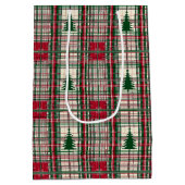 Rote und grüne Weihnachten Kariert Mittlere Geschenktüte (Rückseite)