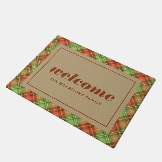 Rote und grüne Weihnachten Karierter Personalisier Fußmatte (Schrägansicht)