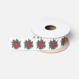 Rote und grüne Weihnachten Poinsettia Ribbon Satinband