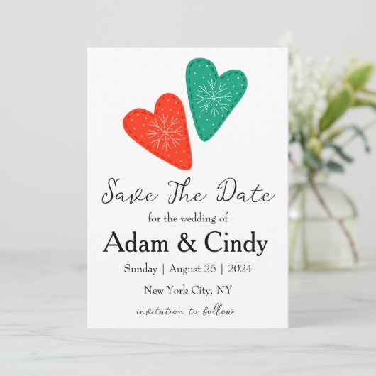 Rote und grüne Weihnachten speichern Sie die Datum Einladung (Stehend Vorderseite)