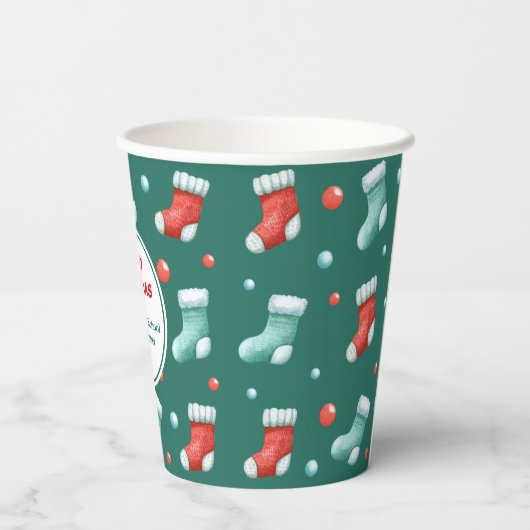 Rote und grüne Weihnachts-Strümpfe Papier Cups Pappbecher (Rückseite)